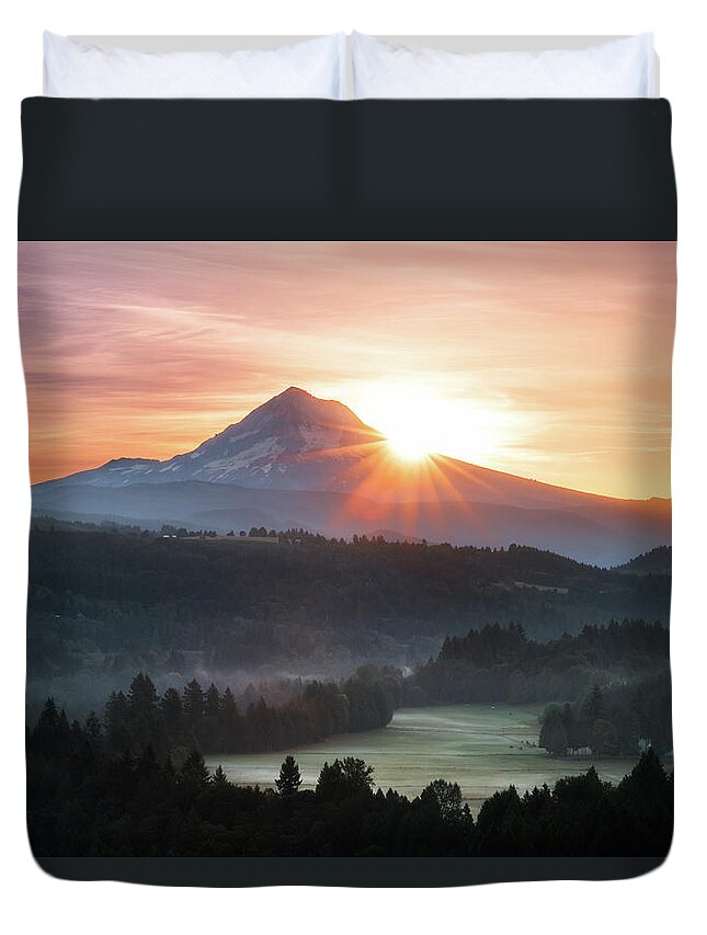 Scenics Duvet Cover featuring the photograph Mt. Hood Sunrise by Andrew Curtis