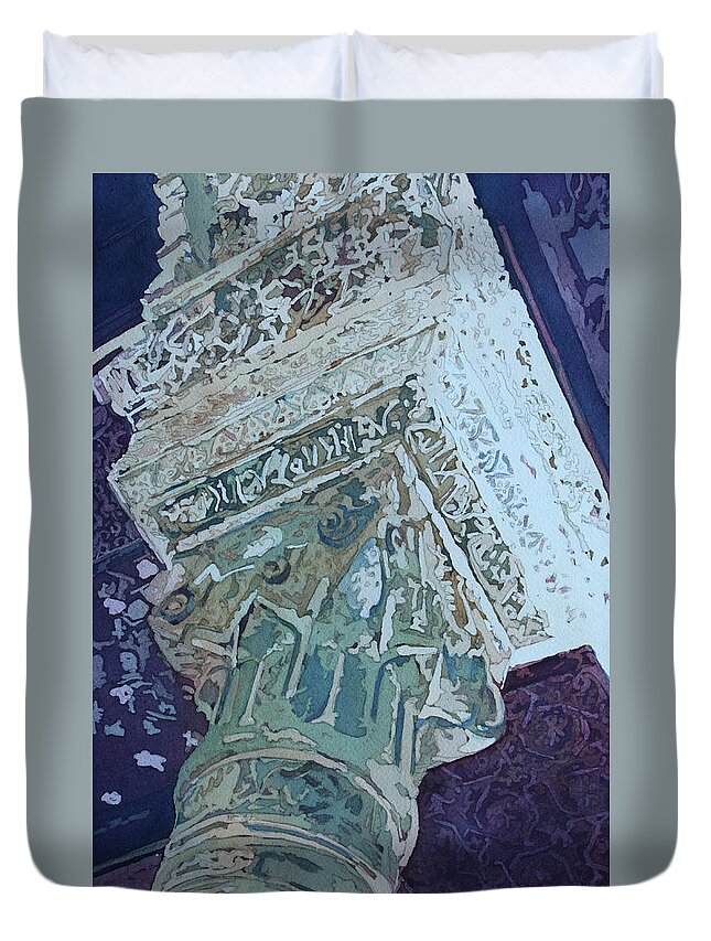 Granada Duvet Cover featuring the painting Mudejar Capital One by Jenny Armitage