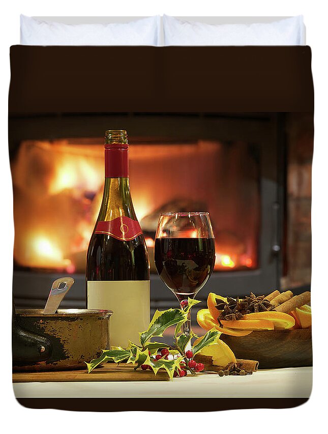 Holiday Duvet Cover featuring the photograph Mulled Wine And Spices At Table by Ross Woodhall
