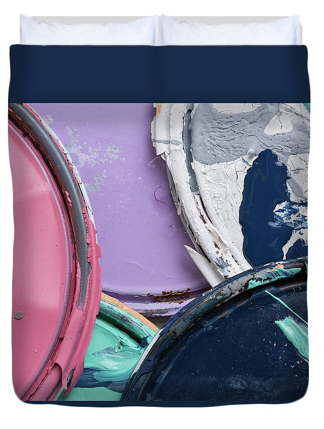 Abstract Duvet Cover featuring the photograph Multi Color Old Paint Can Lids by Kyle Lee