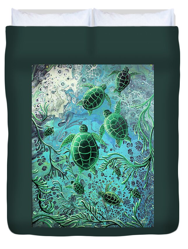 Sea Turtle Duvet Cover featuring the painting Munchkins by William Love