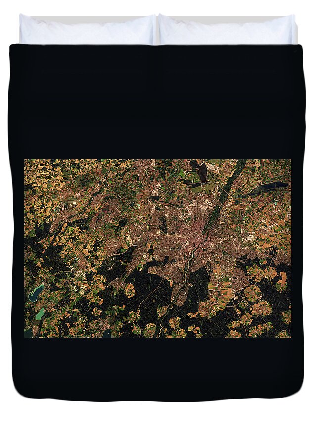 Satellite Image Duvet Cover featuring the digital art Munich, Germany from space by Christian Pauschert