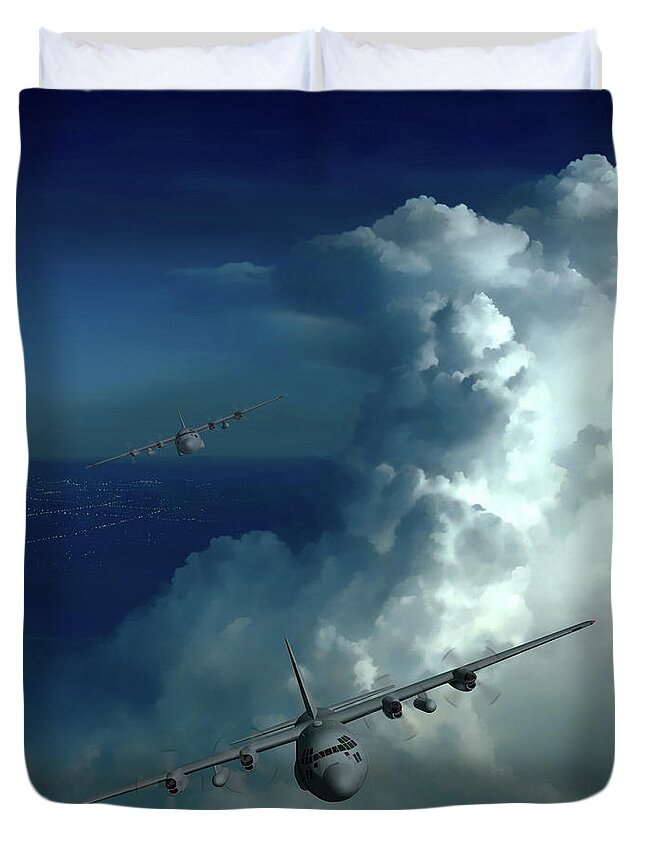 C-130 Duvet Cover featuring the digital art Mutual Support by Michael Brooks