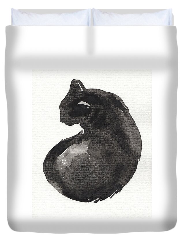Animal Duvet Cover featuring the painting My Black Cat by Judith Kunzle