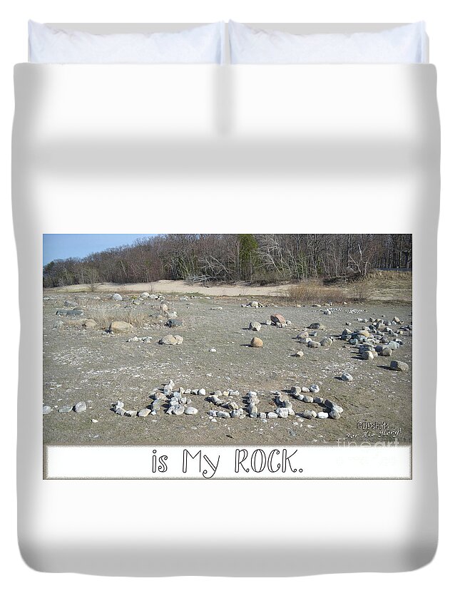  Duvet Cover featuring the mixed media My Rock by Lori Tondini