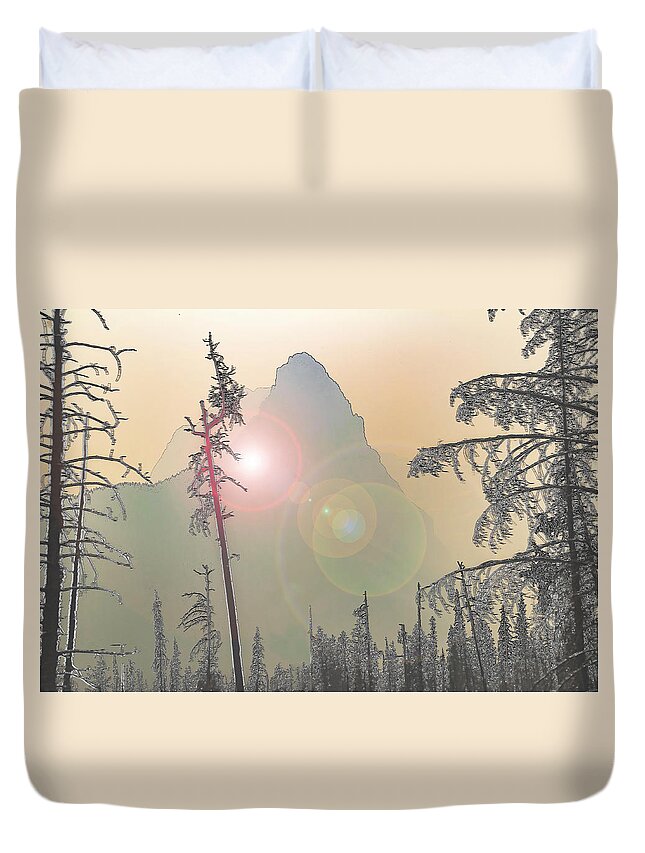 Glacier National Park Duvet Cover featuring the photograph Mysterious Mountain by Roslyn Wilkins