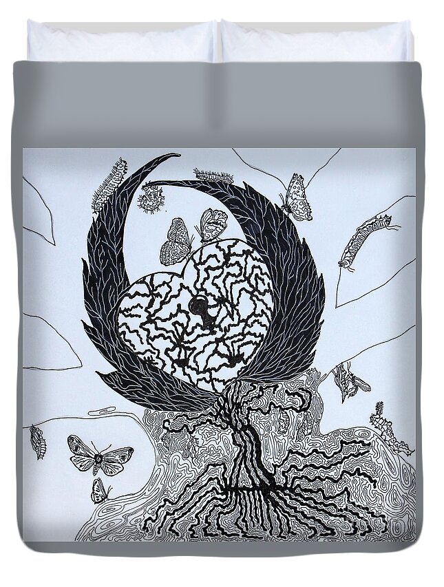 Prints Duvet Cover featuring the drawing Mystery of an Unfinished Life by Barbara Donovan