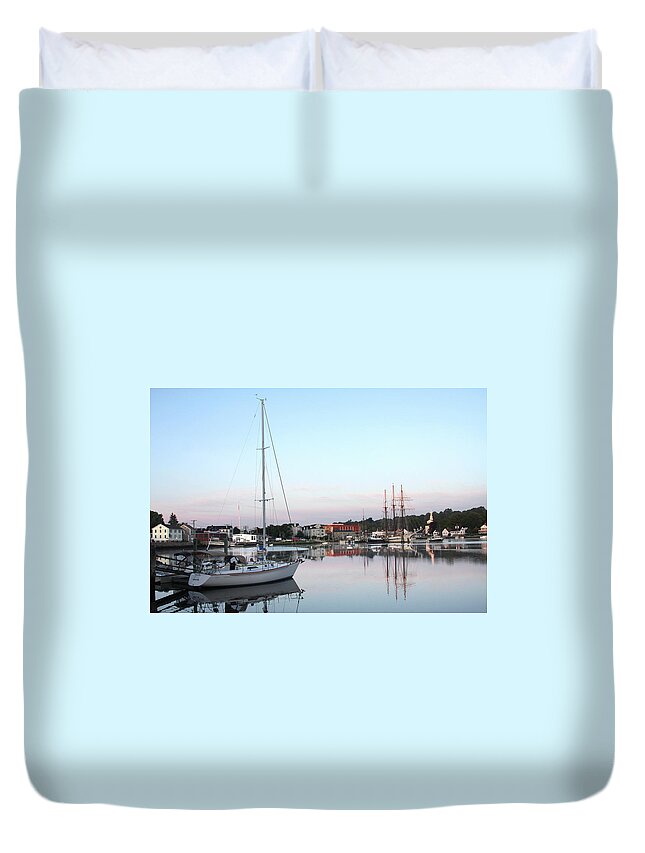 Water's Edge Duvet Cover featuring the photograph Mystic Seaport by Denistangneyjr