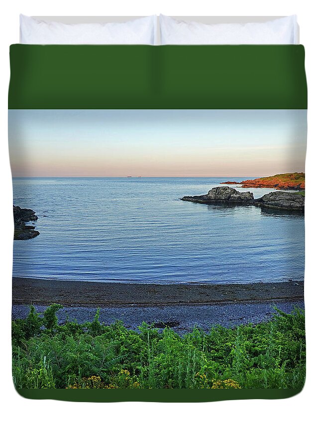 Nahant Duvet Cover featuring the photograph Nahant MA Forty Steps Beach at Sunset by Toby McGuire