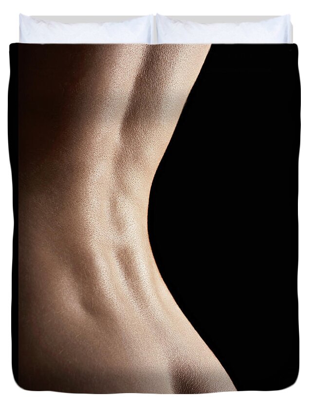 Curve Duvet Cover featuring the photograph Naked Woman, Mid Section, Rear View by Shalom Ormsby