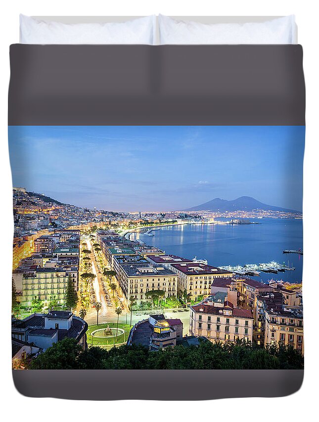 Blue Duvet Cover featuring the photograph Naples by night by Francesco Riccardo Iacomino