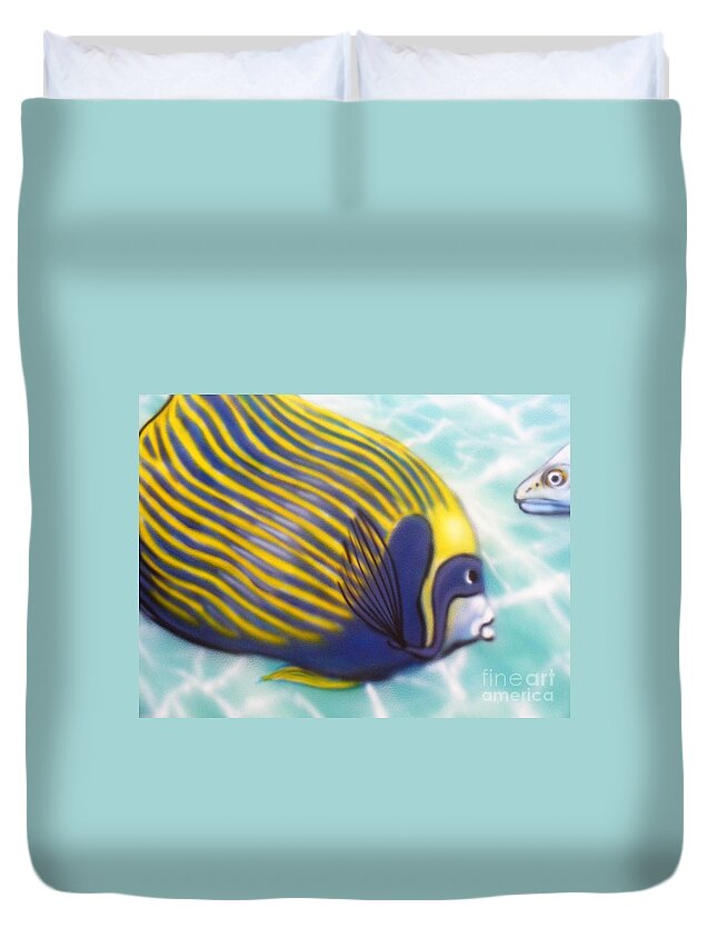 Aquatic Reef Fish Tropical Napolean Fish Pacific Duvet Cover featuring the painting Napolean Fish by Dan Remmel