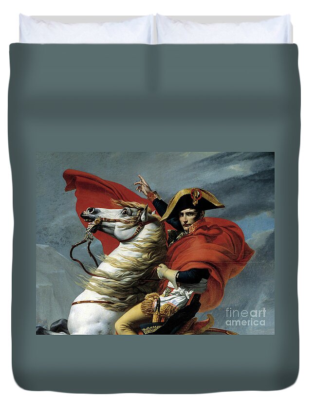 Military Duvet Cover featuring the painting Napoleon Bonaparte Crossing The Alps, Detail Painting By Jacques Louis David by Jacques Louis David