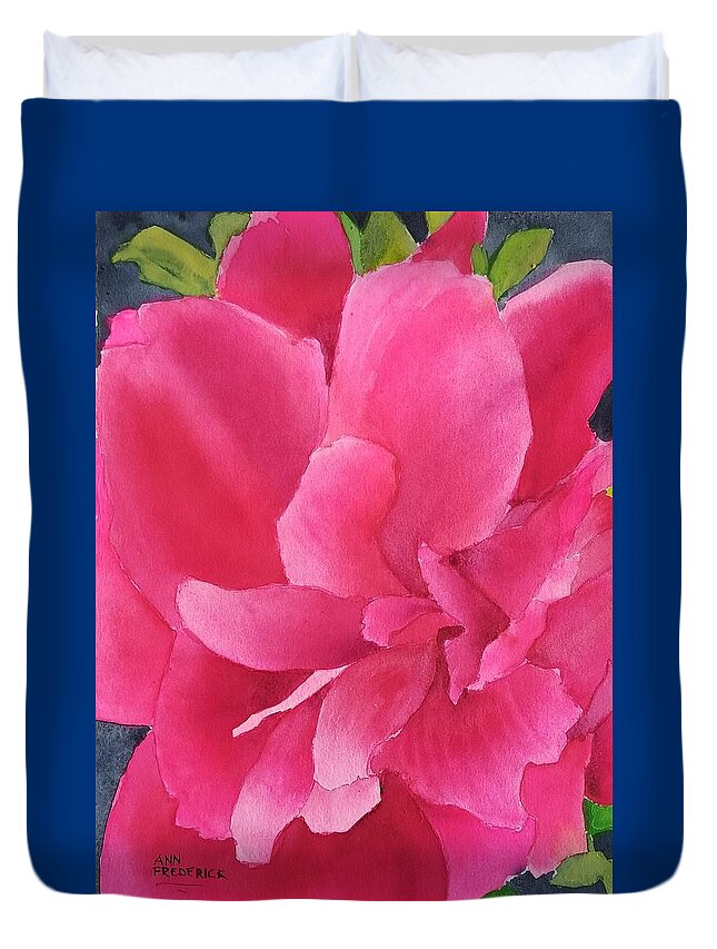 Peony Duvet Cover featuring the painting Natalie's Peony by Ann Frederick