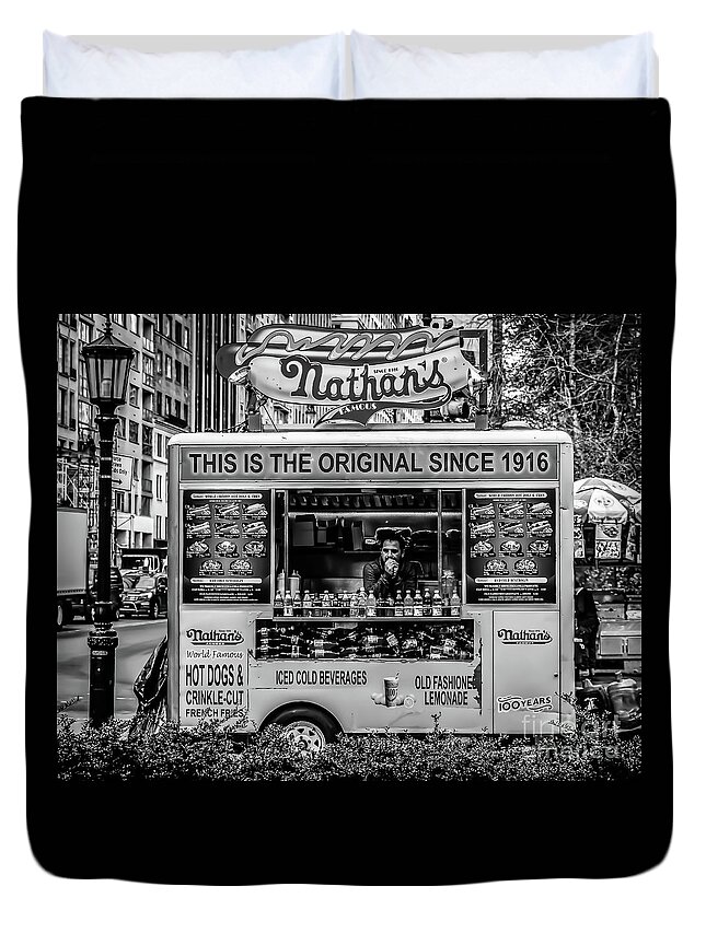 People Duvet Cover featuring the photograph Waiting for Customers B and W by Thomas Marchessault