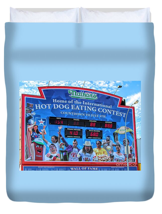 Ny Duvet Cover featuring the photograph Nathan's Hot Dog Eating Contest Coney Island by Chuck Kuhn