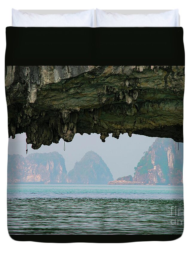 Bai Tu Long Bay Duvet Cover featuring the photograph Natural Arch Near Vung Vieng Fishing Village Three by Bob Phillips