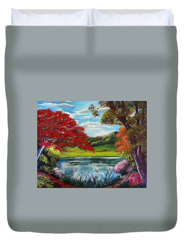 Flamboyant Duvet Cover featuring the painting Nature's Colors by Luis F Rodriguez