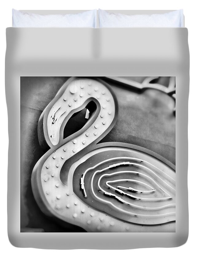 Neon Flamingo Duvet Cover featuring the photograph Neon Flamingo BW by Mary Pille