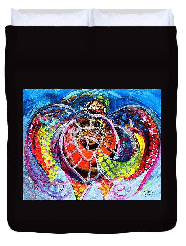Seaturtle Duvet Cover featuring the painting Neon Sea Turtle, Wake and Drag by J Vincent Scarpace