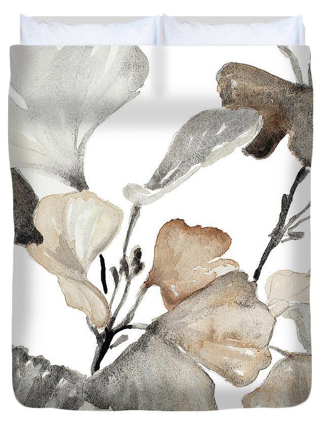 Neutral Duvet Cover featuring the painting Neutral Ginko Stems II by Lanie Loreth