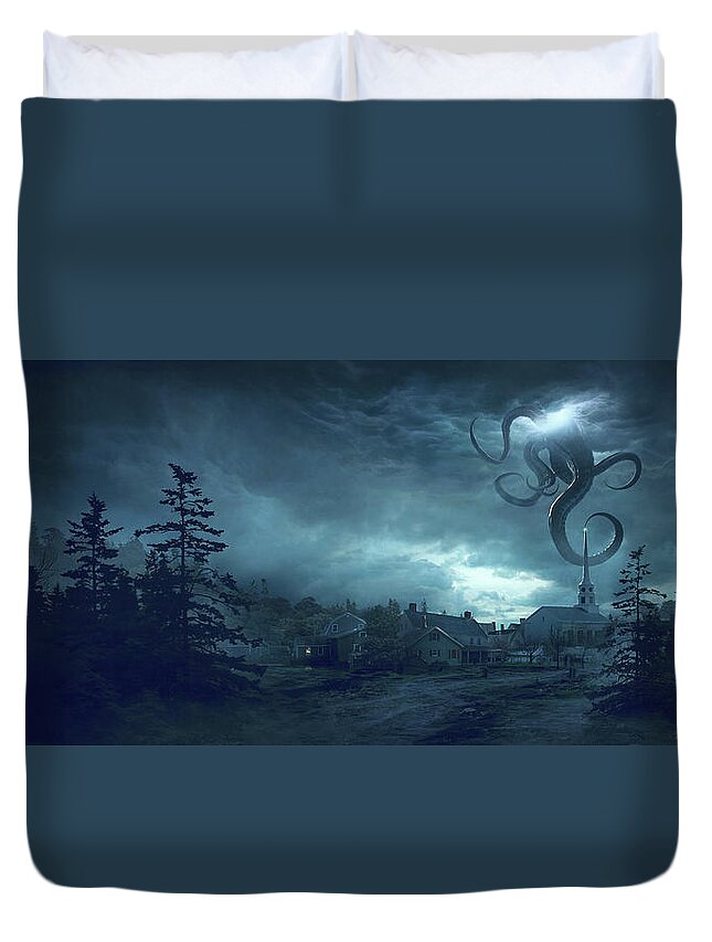 Lovecraft Duvet Cover featuring the digital art New England by Guillem H Pongiluppi