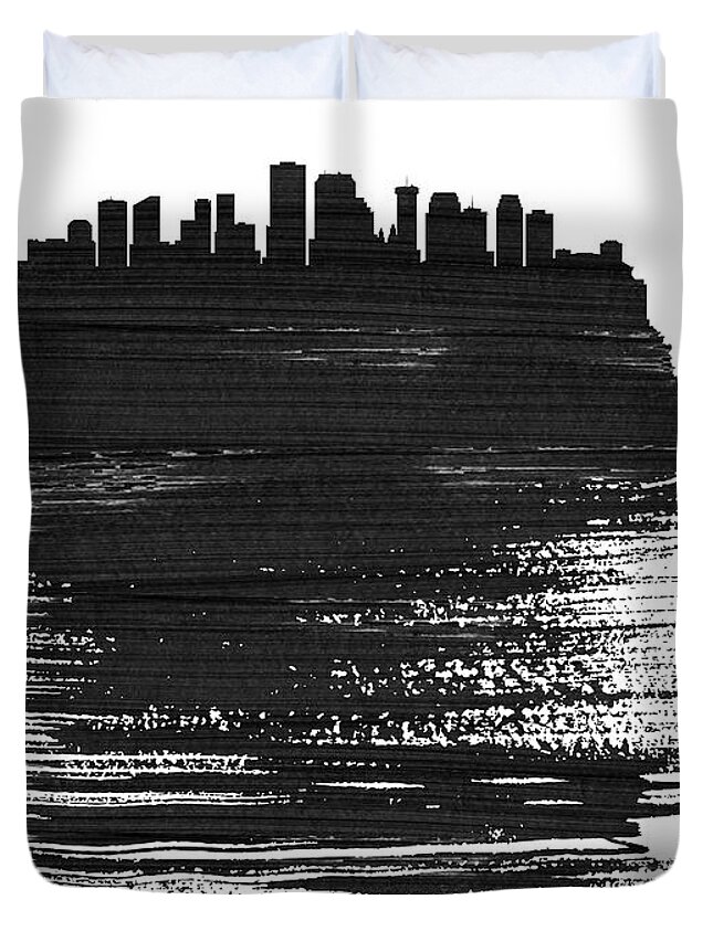 New Orleans Duvet Cover featuring the mixed media New Orleans Skyline Brush Stroke Black by Naxart Studio