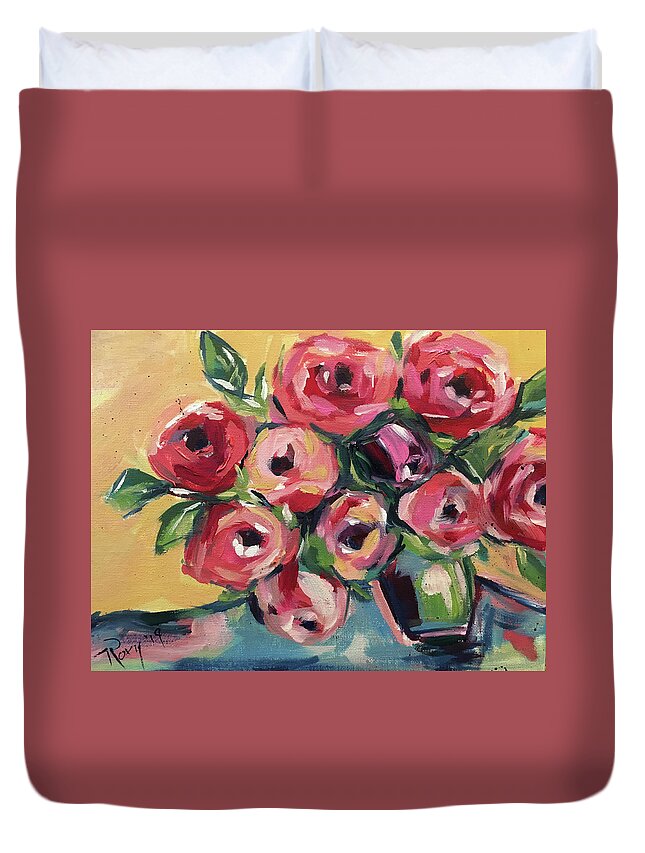 Roses Duvet Cover featuring the painting New Roses by Roxy Rich
