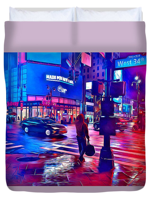New York Duvet Cover featuring the digital art New York West 34th Street by Stephen Younts