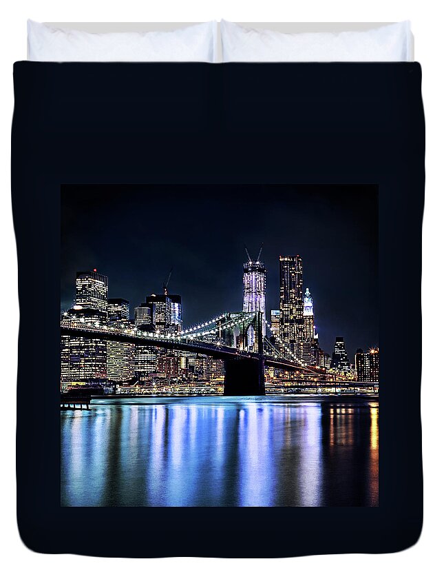 Scenics Duvet Cover featuring the photograph New Yorks Brooklyn Bridge by Photography By Eydie Wong