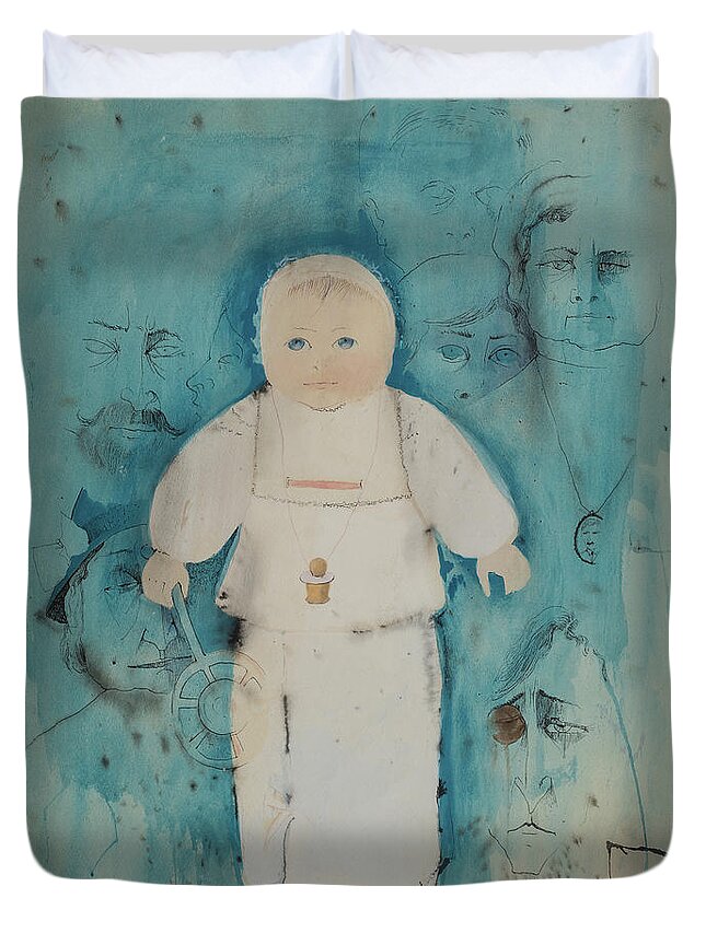 1960s Duvet Cover featuring the painting Newborn, 1961 by Donatella Merlo