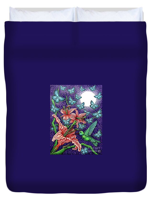 Hummingbird Duvet Cover featuring the painting Night Garden 5 by Amy E Fraser