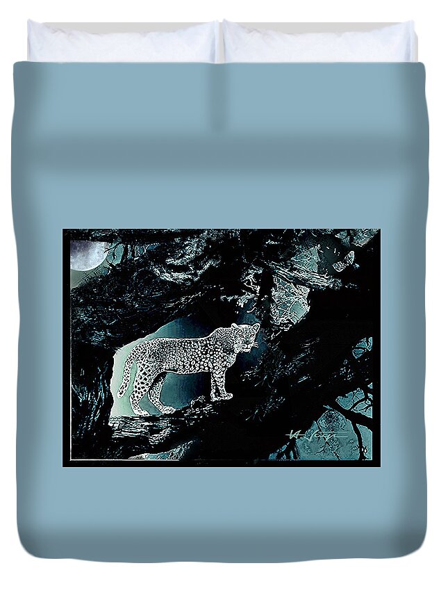 Hunter Duvet Cover featuring the mixed media Night Hunter by Hartmut Jager