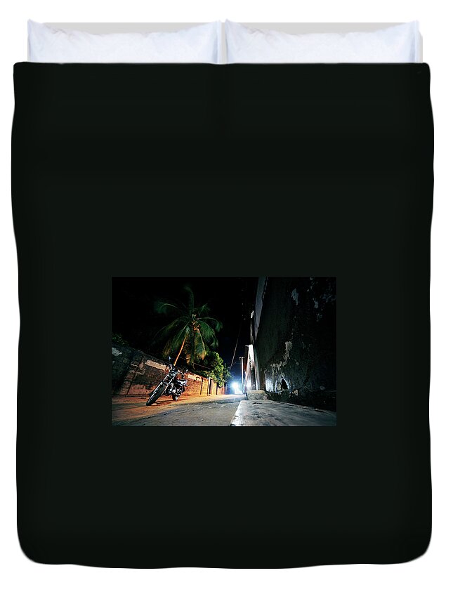 Unhygienic Duvet Cover featuring the photograph Night In African Town by Peeterv