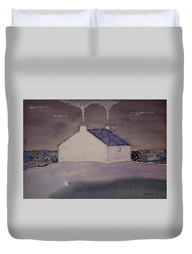 Watercolor Duvet Cover featuring the painting Night Skye Lore by John Klobucher