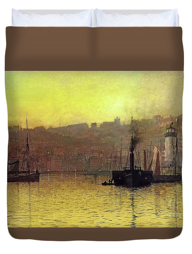 Nightfall Duvet Cover featuring the painting Nightfall In Scarborough Harbour, 1884 by John Atkinson Grimshaw