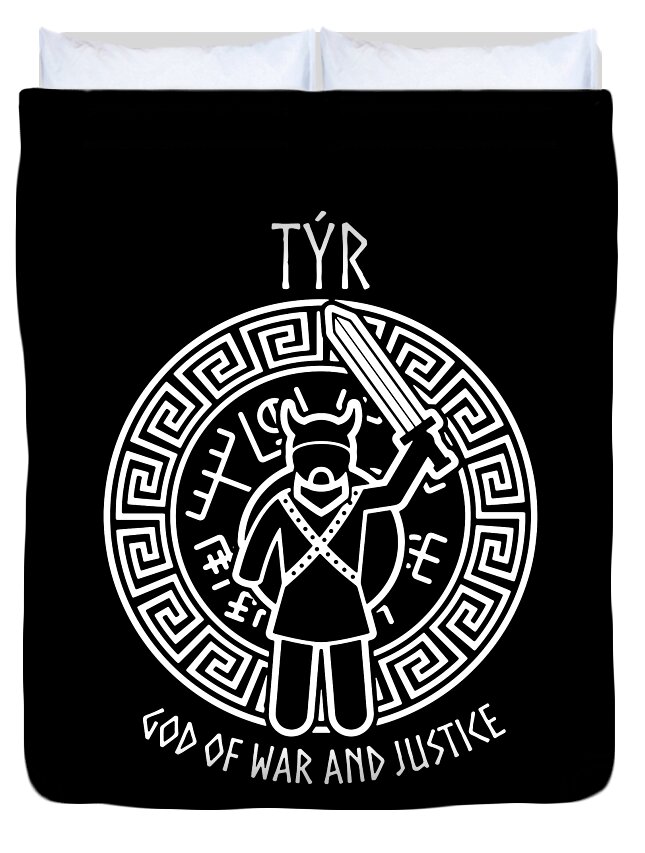 Tyr Gift Duvet Cover featuring the digital art Norse Mythology Gift Nordic Gods Goddesses Tyr for Scandanvian Viking Warriors by Martin Hicks