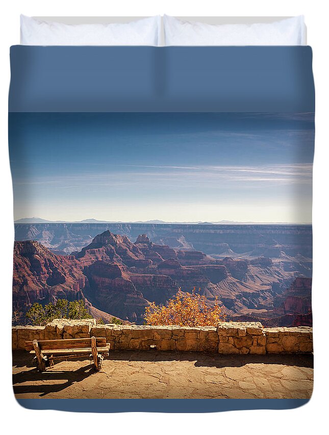 Scenics Duvet Cover featuring the photograph North Rim View And Bench by Eric R. Hinson