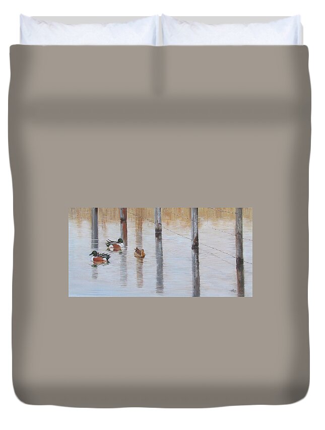 Northern Shovellers Duvet Cover featuring the painting Northern Shovellers by Tammy Taylor