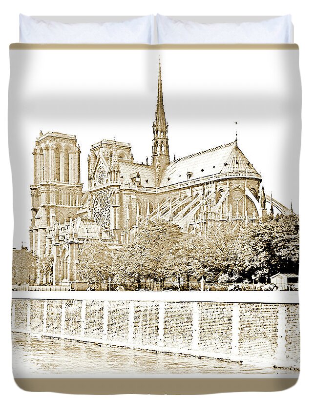 Notre Dame Cathedral Duvet Cover featuring the photograph Notre Dame Cathedral, Paris, France, 1903 by A Macarthur Gurmankin