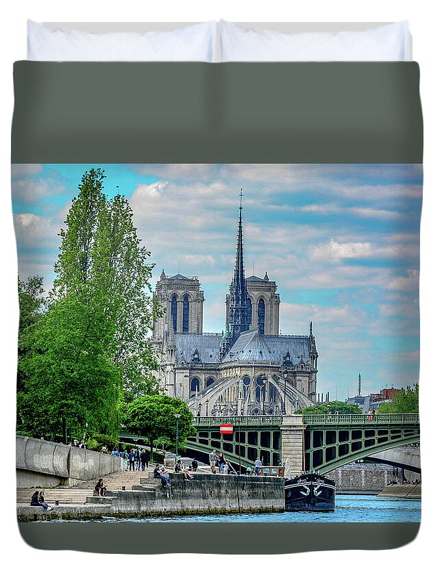 Notre Dame Duvet Cover featuring the photograph Notre Dame, Paris Beauty by Marcy Wielfaert
