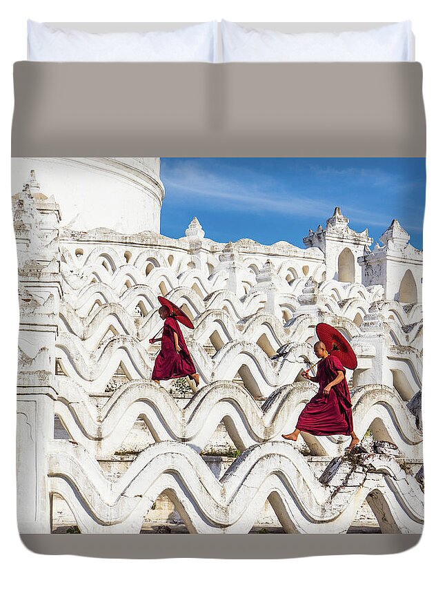 Boys Duvet Cover featuring the photograph Novice Monks by Ann Moore