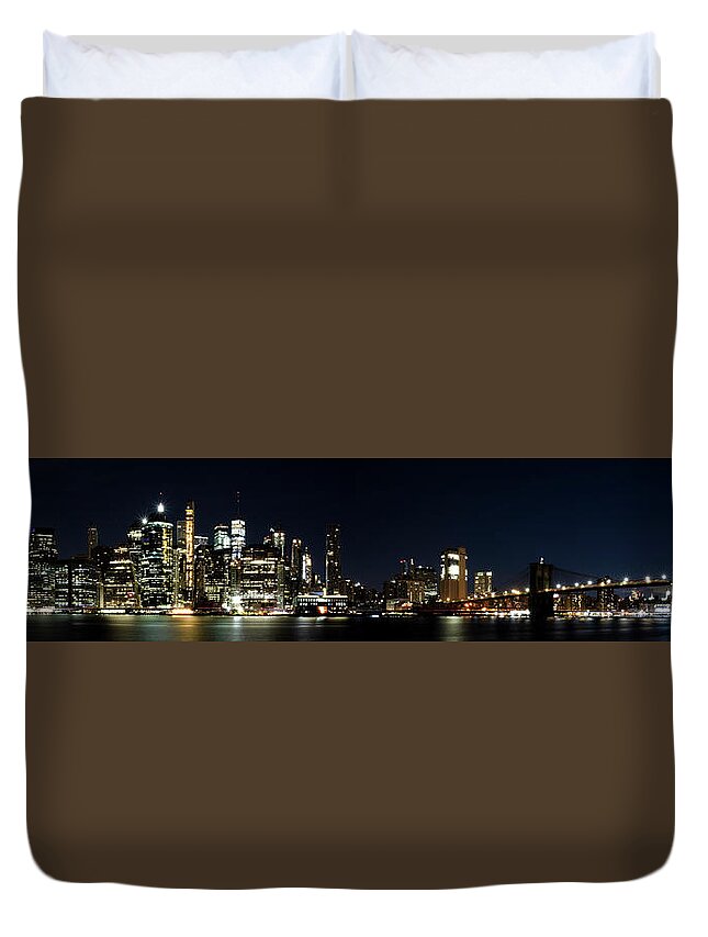 Cityscape Duvet Cover featuring the photograph NYC Panorama by Marlo Horne
