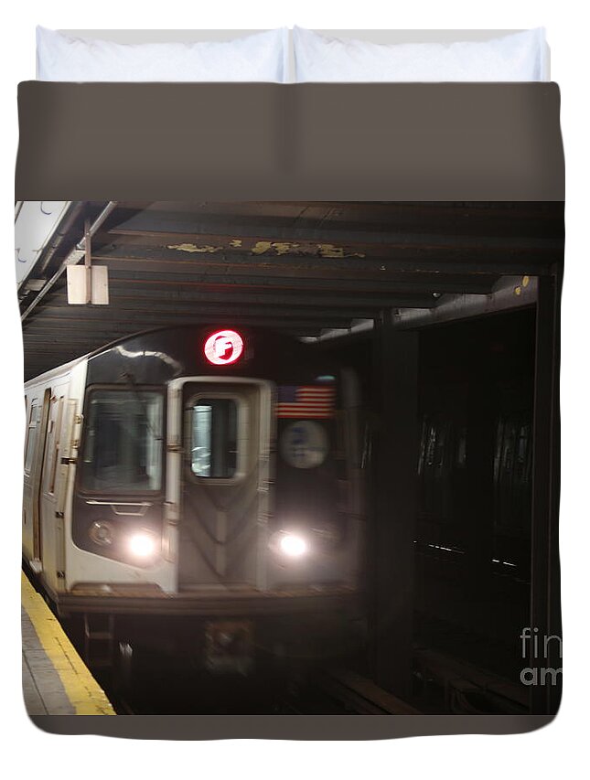 Nyc Duvet Cover featuring the photograph NYC Subway F Train by Chuck Kuhn