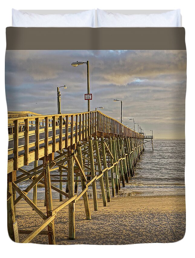 Pier Duvet Cover featuring the photograph Oak Island Pier by Don Margulis