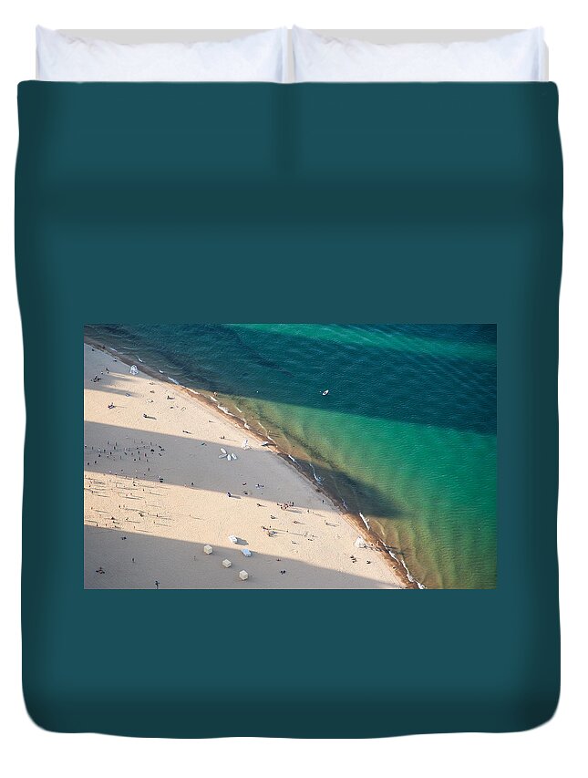 Water's Edge Duvet Cover featuring the photograph Oak Street Beach by Romain Villa Photographe