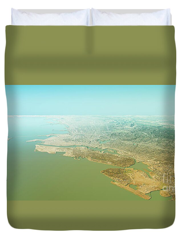 Oakland Duvet Cover featuring the digital art Oakland 3D Render Topographic Map Horizon by Frank Ramspott