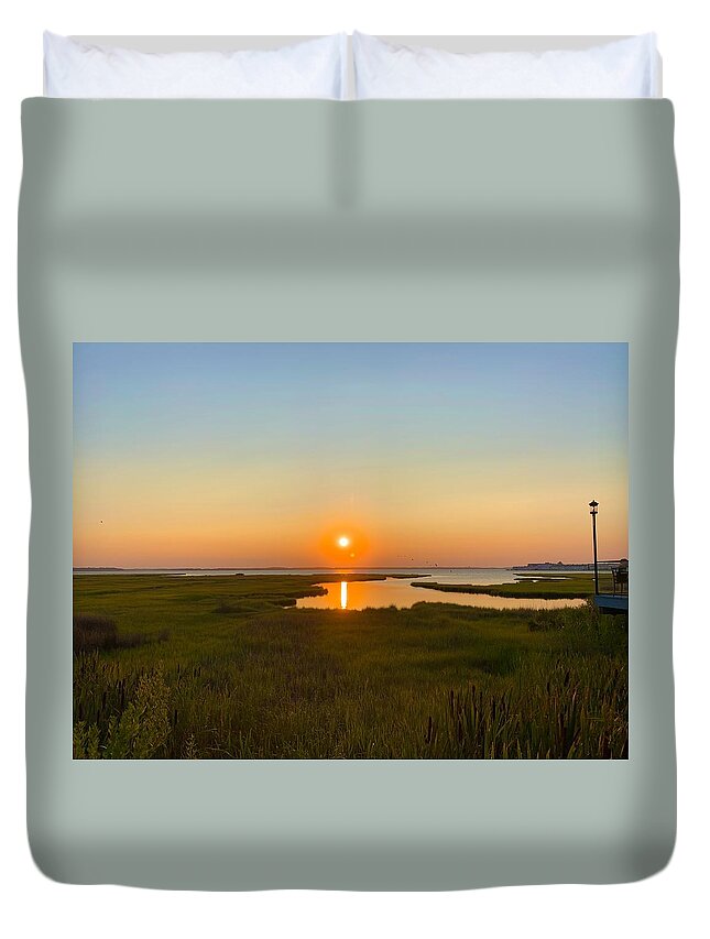 Sunset Duvet Cover featuring the photograph Ocean City Sunset 2019 by Chris Montcalmo