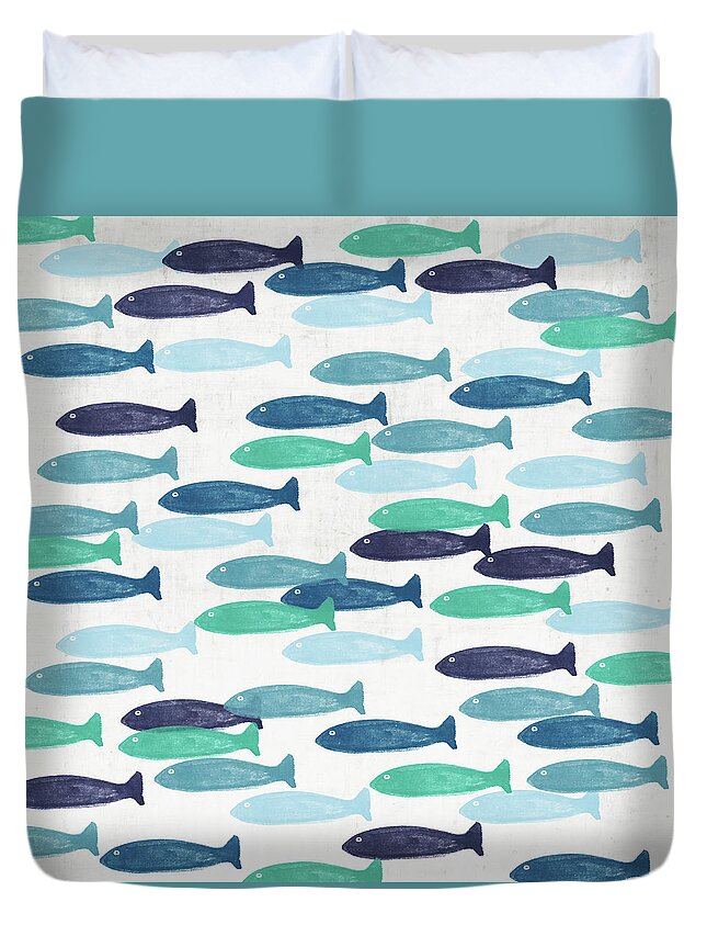 Fish Duvet Cover featuring the mixed media Ocean Fish- Art by Linda Woods by Linda Woods
