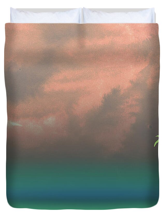Landscape Duvet Cover featuring the painting Ocean Sunset Watercolor II by Naxart Studio